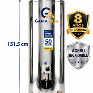 Calentador De Alta Recuperación 50 Galones En Acero inoxidable a Gas Propano o Gas natural