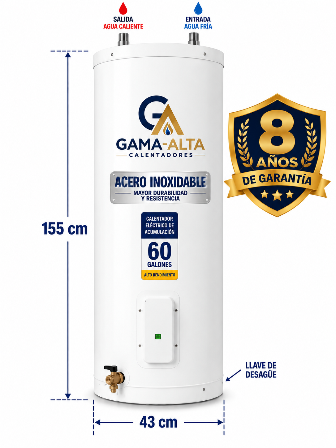 Calentador de Acumulación Eléctrico 60 galones 110 v / 220 v En Acero inoxidable
