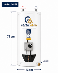 Calentador de acumulación de 10 galones a Gas propano o Gas natural capsula en acero inoxidable