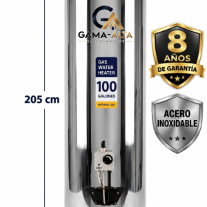Calentador Industrial Gama Alta 100 Galones Acero Inoxidable Alta Recuperación a Gas Propano y Gas Natural