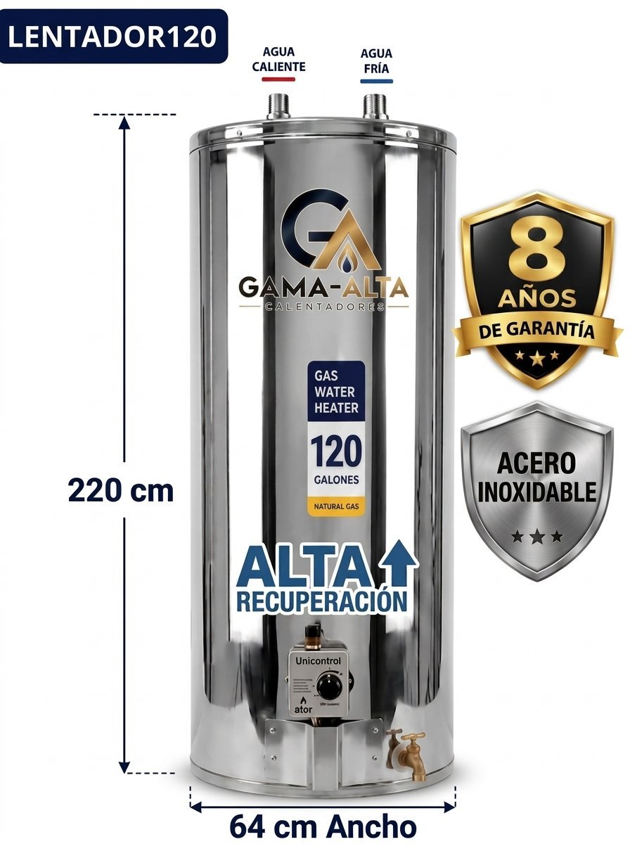 Calentador Industrial a Gas 120 Galones De Alta Recuperación En Acero Inoxidable a Gas Natural o Propano